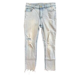 Seven7 Womens Jeans Blue Denim Distressed Weekend Slim Raw Hems Stretch 8